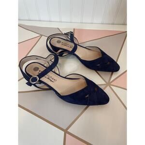 ERIC MICHAEL Navy Made In Portugal Suede Camila Low Heel Flats Sling Back Size 7